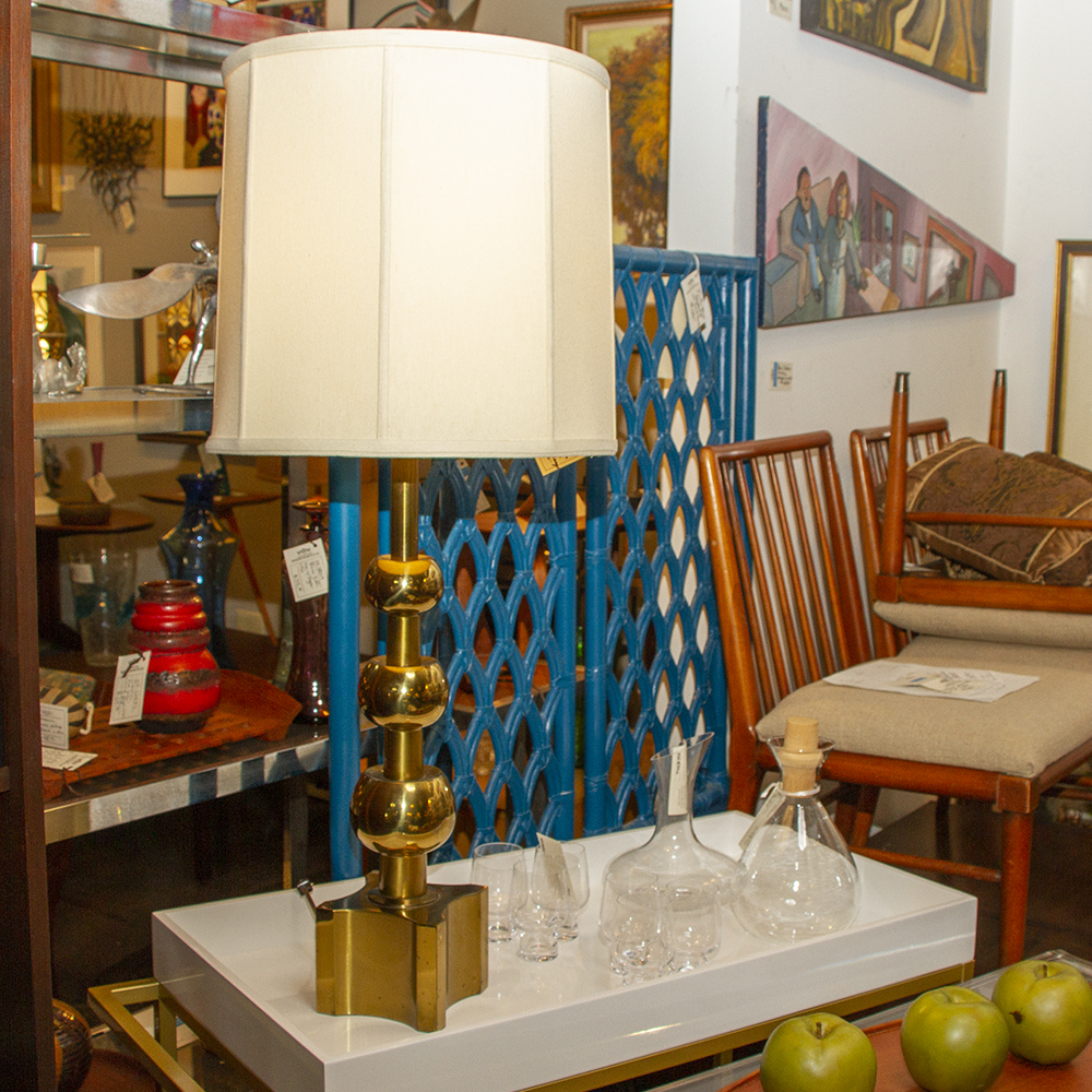 Pair of Traditional Stiffel Brass Table Lamps with Original Shades,  1950s-1960s