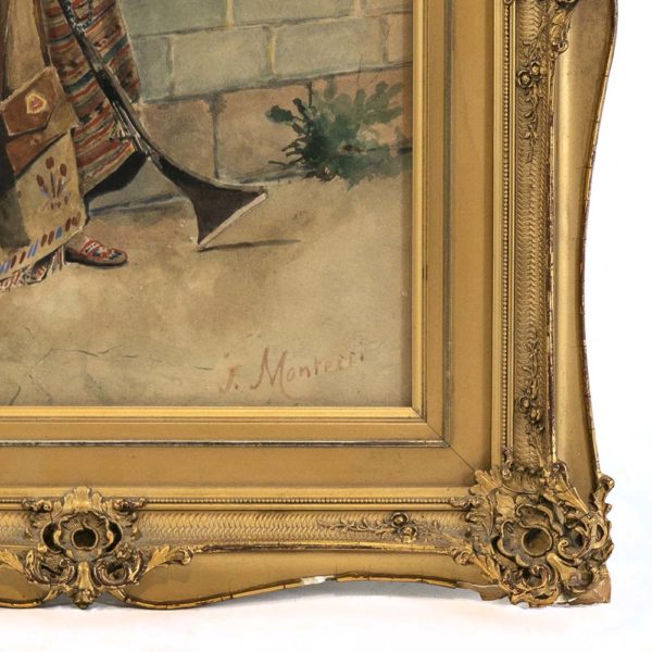 Antique J. MONTERRI Orientalist Style Watercolor - Signed - Image 3