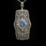 Antique Edwardian 2 Carat Opal Pendant Necklace in 14 Karat White Gold - Image 6