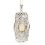 Antique Edwardian 2 Carat Opal Pendant Necklace in 14 Karat White Gold - Image 5