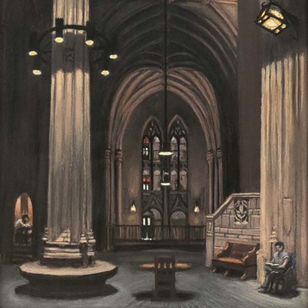Vintage GREGORY SMITH Original Pastel of Cathedral of Learning Interior Circa 1990 - Signed - Image 2