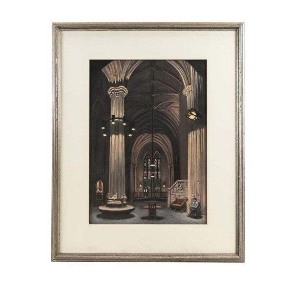 Vintage GREGORY SMITH Original Pastel of Cathedral of Learning Interior Circa 1990 - Signed - Image 1