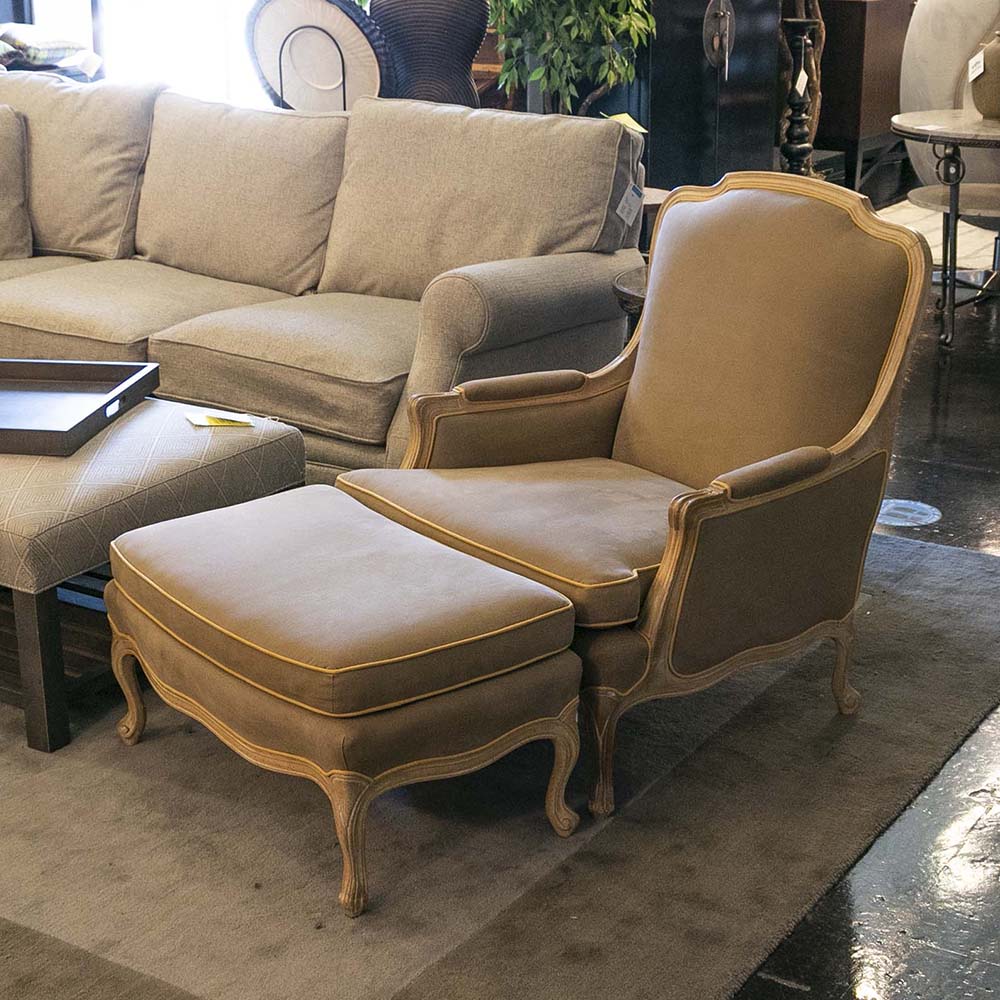 BERNHARDT Reupholstered Bergere Chair and Ottoman Grandview