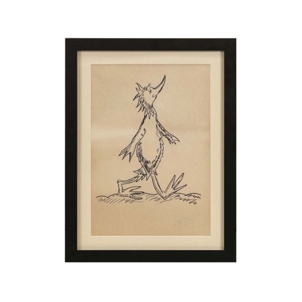 DR. SEUSS Pencil and Marker Sketch of a Bird on Paper - Image 1