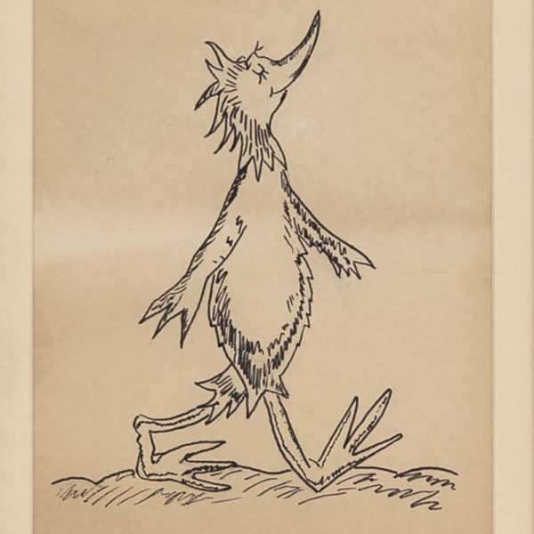 DR. SEUSS Pencil and Marker Sketch of a Bird on Paper - Image 2