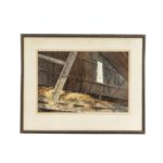 BOB BRUBAKER Watercolor of Interior Barn Scene Circa 1970