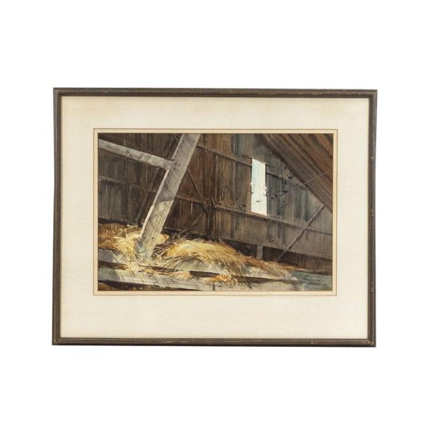 BOB BRUBAKER Watercolor of Interior Barn Scene Circa 1970 - Image 1