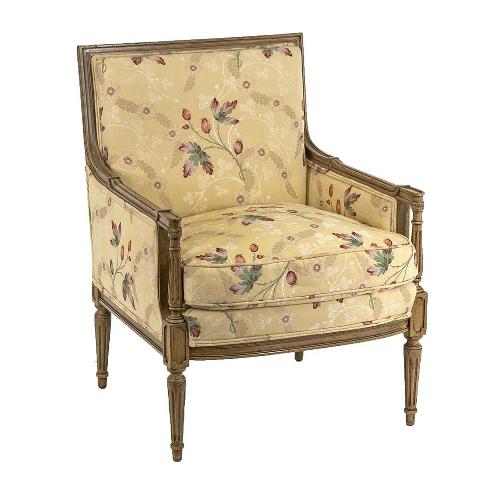 Louis XVI armchair with a black baroque fabric - Baroque Louis XVI