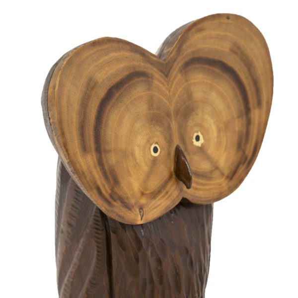 Vintage Pair of MARTIN TISCHLER Carved Wood Owls Circa 1970 - Image 2