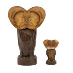 Vintage Pair of MARTIN TISCHLER Carved Wood Owls Circa 1970