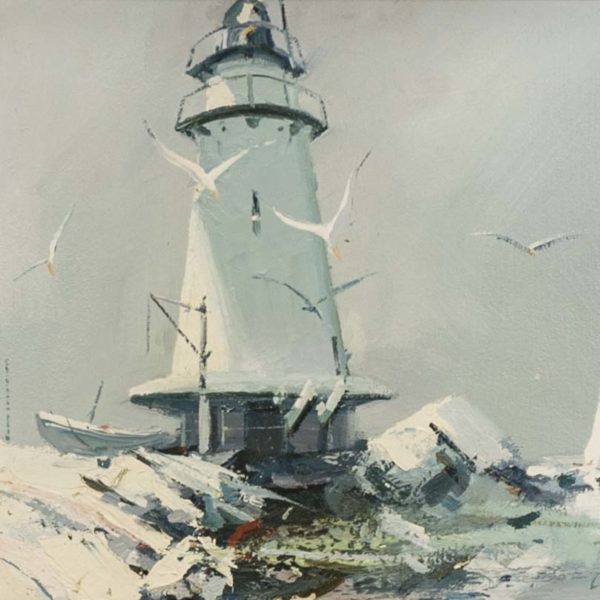 Original Oil Painting of Lighthouse - Signed - Image 6