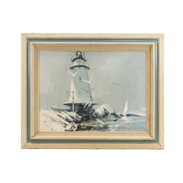 Original Oil Painting of Lighthouse - Signed - Image 1