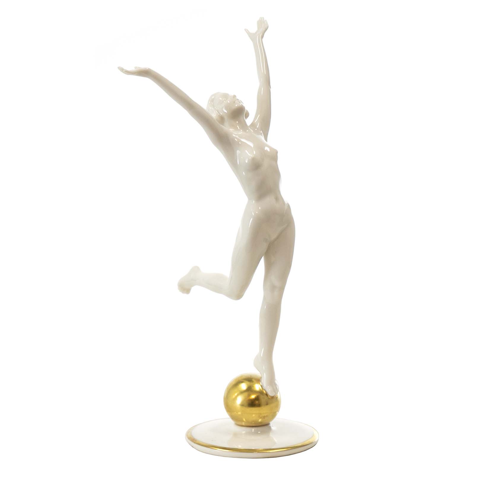 Vintage HUTSCHENREUTHER Porcelain Nude Art Deco Figure on Gold Ball |  Grandview Mercantile