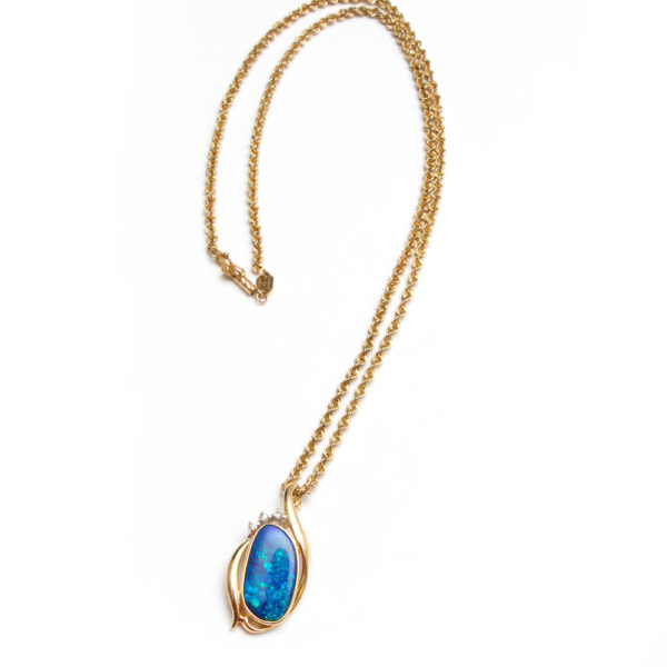 Black Opal and Diamond Pendant Necklace in 14 Karat Yellow Gold - Image 5