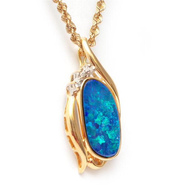 Black Opal and Diamond Pendant Necklace in 14 Karat Yellow Gold - Image 2