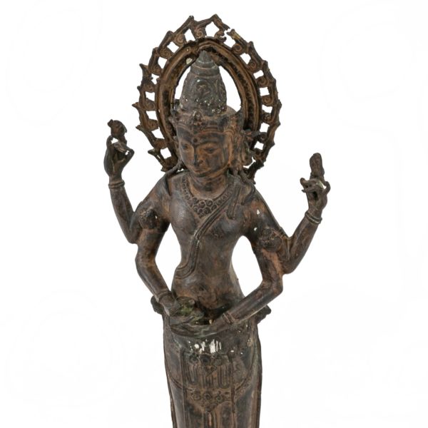 Kuan Yin Metal Statue on Black Lacquer Base - Image 2