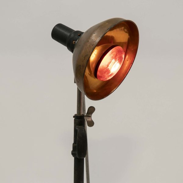 Vintage Adjustable Medical Lamp with Copper Shade on Casters - Image 2