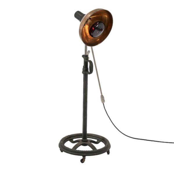 Vintage Adjustable Medical Lamp with Copper Shade on Casters - Image 1