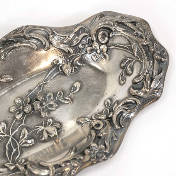 Dutch Sterling Silver Tray with Embossed Flowers - Image 2