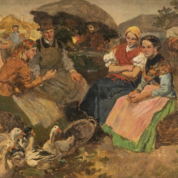 EGON WALLBURG(1911-2006) Original Oil Painting of Figural Village Scene - Image 2