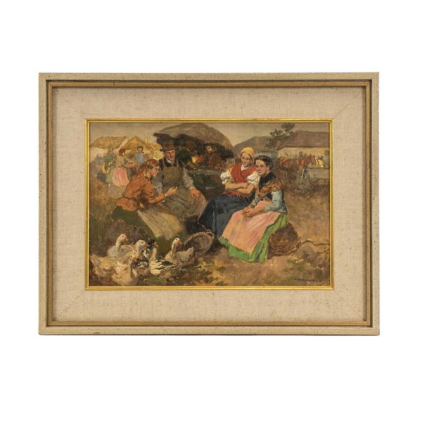 EGON WALLBURG(1911-2006) Original Oil Painting of Figural Village Scene - Image 1