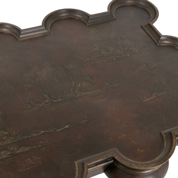 Scalloped Edge Table on Cabriole Legs with Chinoiserie Style Top - Image 5
