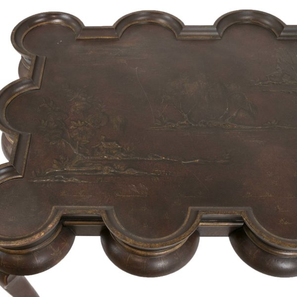 Scalloped Edge Table on Cabriole Legs with Chinoiserie Style Top - Image 4