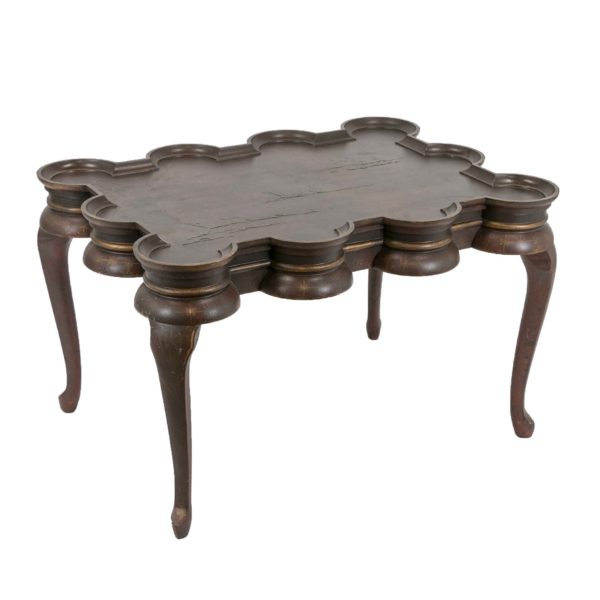 Scalloped Edge Table on Cabriole Legs with Chinoiserie Style Top - Image 1