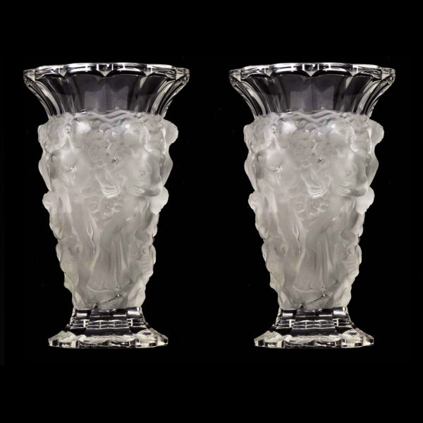 Pair of R. LALIQUE “Man, Woman, and Pan” Crystal Vases #5222 - Image 2