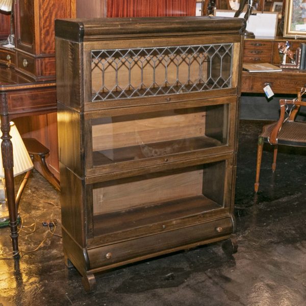 Antique Walnut LUNDSTROM Barrister Bookcase with Leaded Glass - Image 4