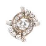 Mid Century 1.39 Total Carat Diamond Ring in Platinum