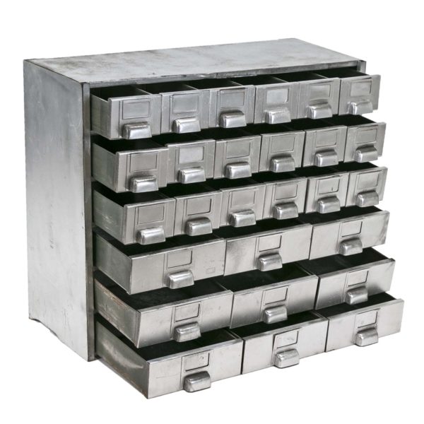 Vintage Industrial Silver Painted Multi-Drawer Metal Card File Cabinet - Image 3