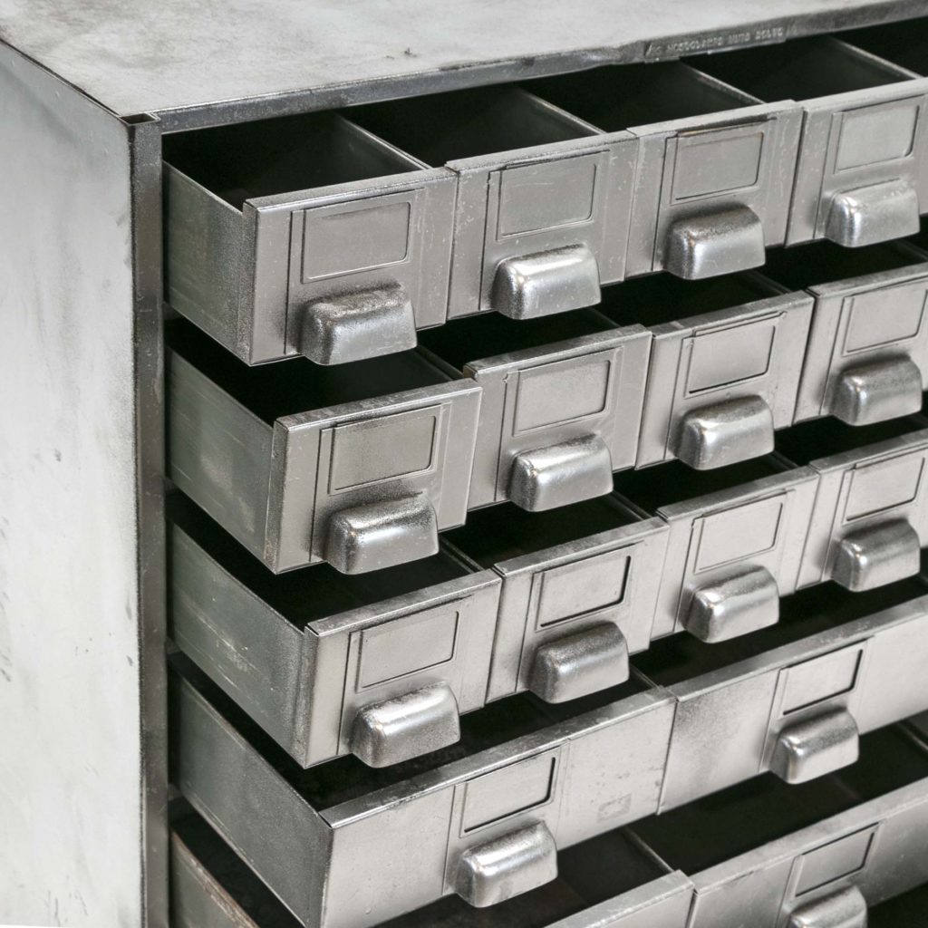 Vintage Industrial Silver Painted Multi-Drawer Metal Card File Cabinet ...