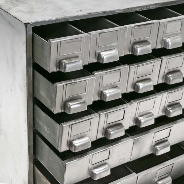 Vintage Industrial Silver Painted Multi-Drawer Metal Card File Cabinet - Image 2