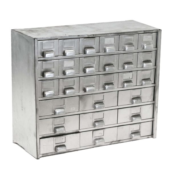 Vintage Industrial Silver Painted Multi-Drawer Metal Card File Cabinet - Image 4