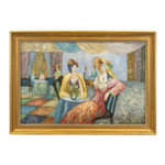 Signed Original Oil on Canvas Painting of Woman in Restaurant