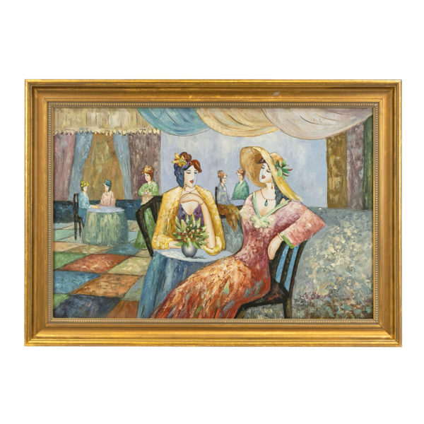 Signed Original Oil on Canvas Painting of Woman in Restaurant - Image 1