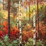 C. LEWIS Original Oil on Canvas Painting of Forest Landscape with Birch Trees - Image 2