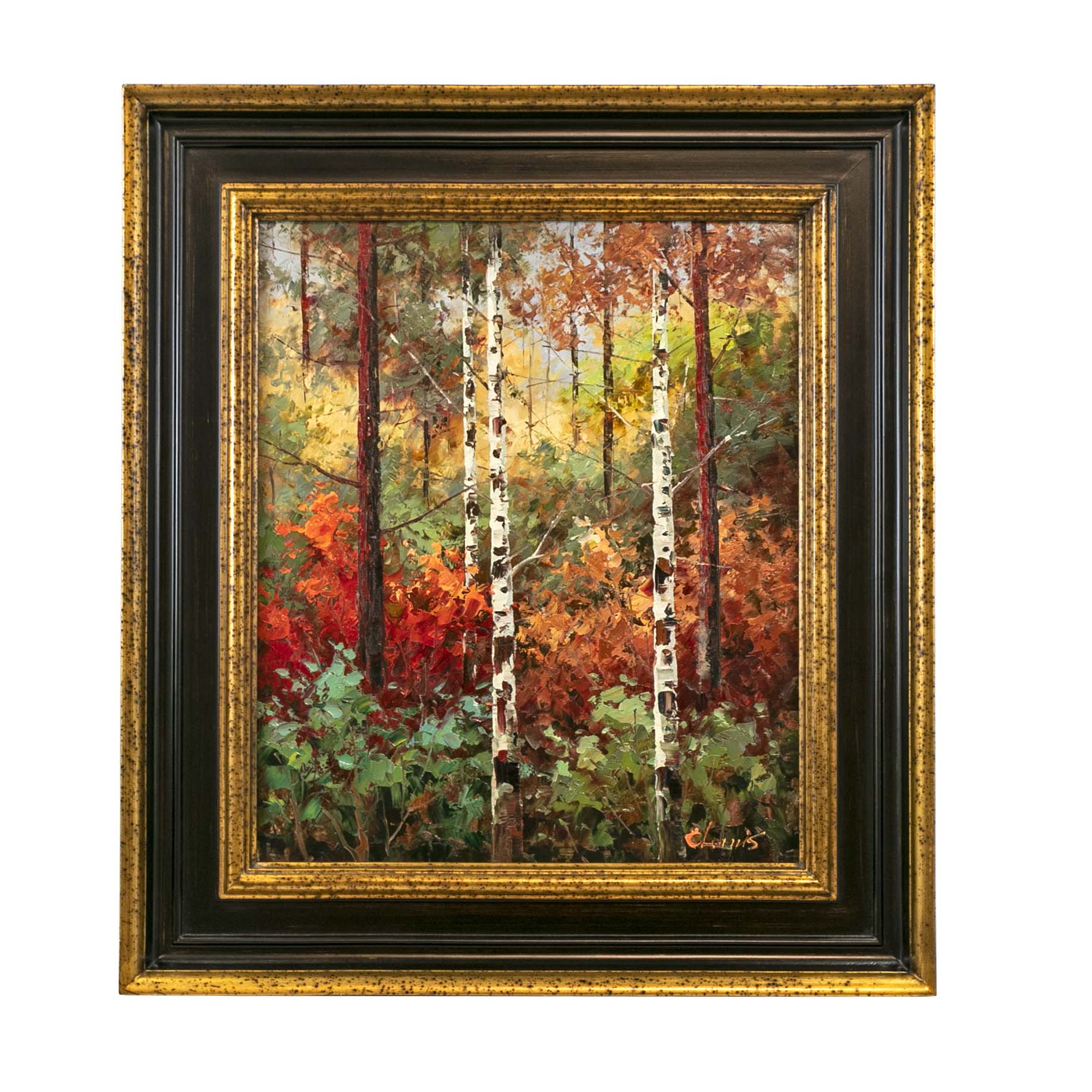 C. LEWIS Original Oil on Canvas Painting of Forest Landscape with