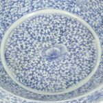 Antique 17” Hand Painted Blue and White Chinese Bowl - Image 4