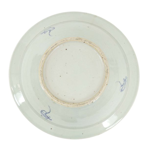 Antique 17” Hand Painted Blue and White Chinese Bowl - Image 6