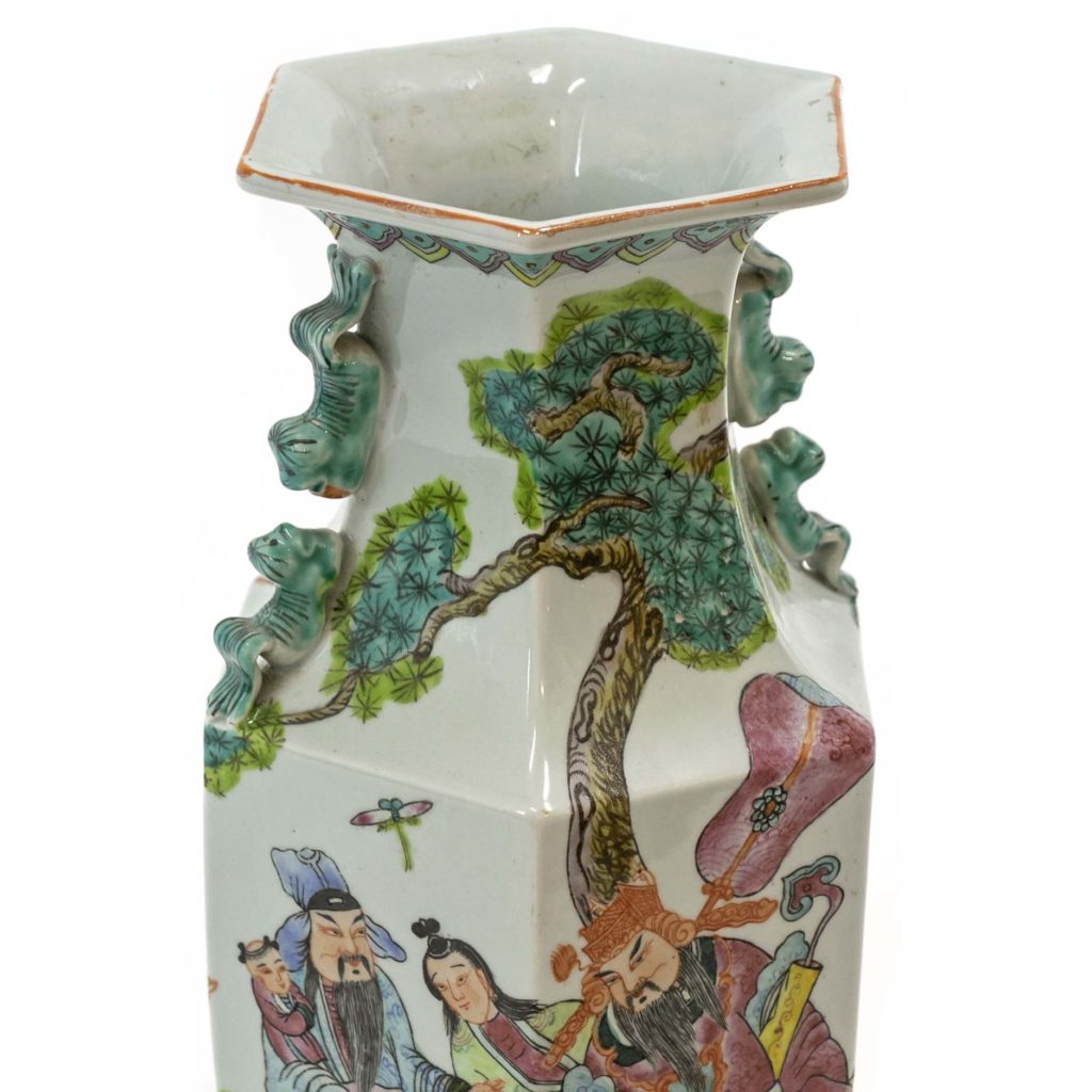 17” Hand Painted Chinese Porcelain Hexagonal Vase | Grandview Mercantile