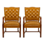 Pair of PAOLI CHAIR CO. Tufted Brown Vinyl Chairs