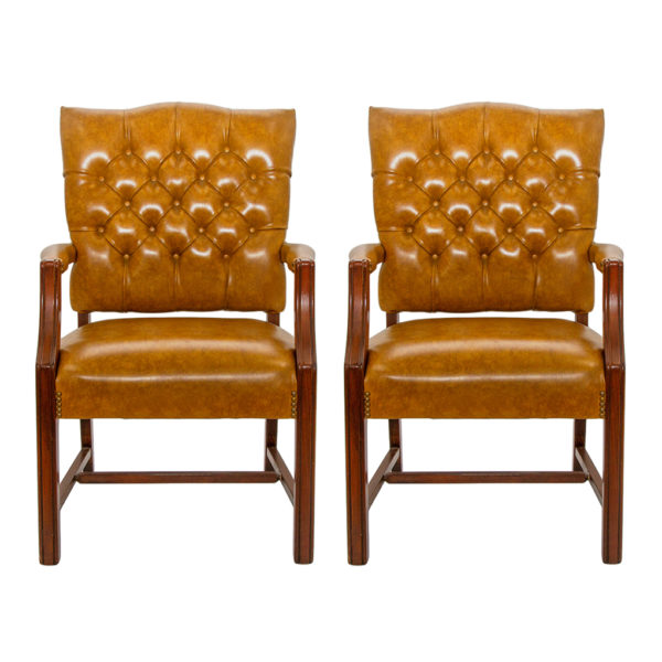 Pair of PAOLI CHAIR CO. Tufted Brown Vinyl Chairs - Image 1