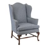 Blue and White Upholstered Wing Chair