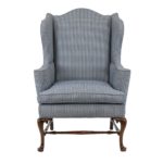 Blue and White Upholstered Wing Chair - Image 5