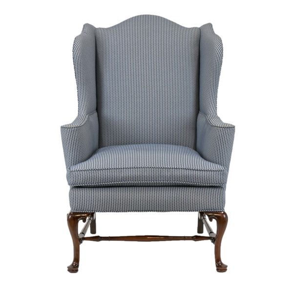 Blue and White Upholstered Wing Chair - Image 5