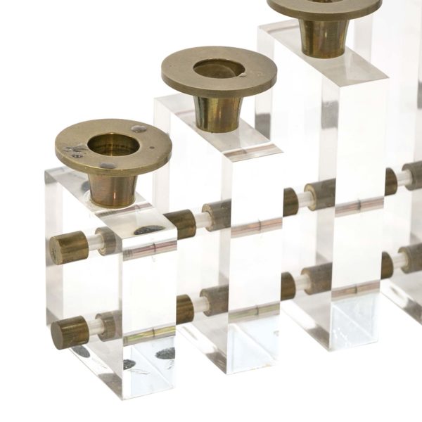 Mid Century Lucite and Brass Candle Holder Attributed to Charles Hollis Jones - Image 3
