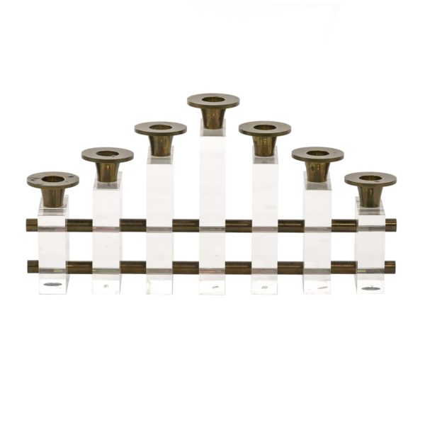 Mid Century Lucite and Brass Candle Holder Attributed to Charles Hollis Jones - Image 1