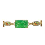 Carved Jade and Enamel Bracelet in 14 Karat Gold